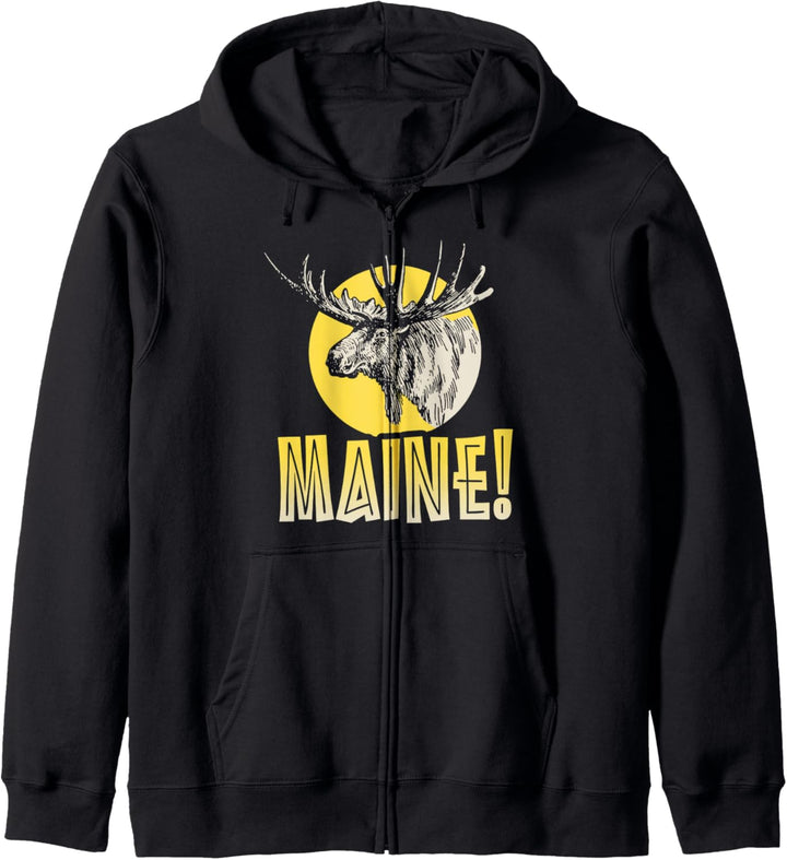 Maine! Moose Vintage Minimalist Head Design Kapuzenjacke
