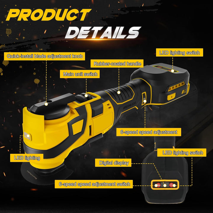 WingFly Akku-Multifunktionswerkzeug für Dewalt 18V,20v, Oszillierendes Multitool 6 Einstellbare Gesc