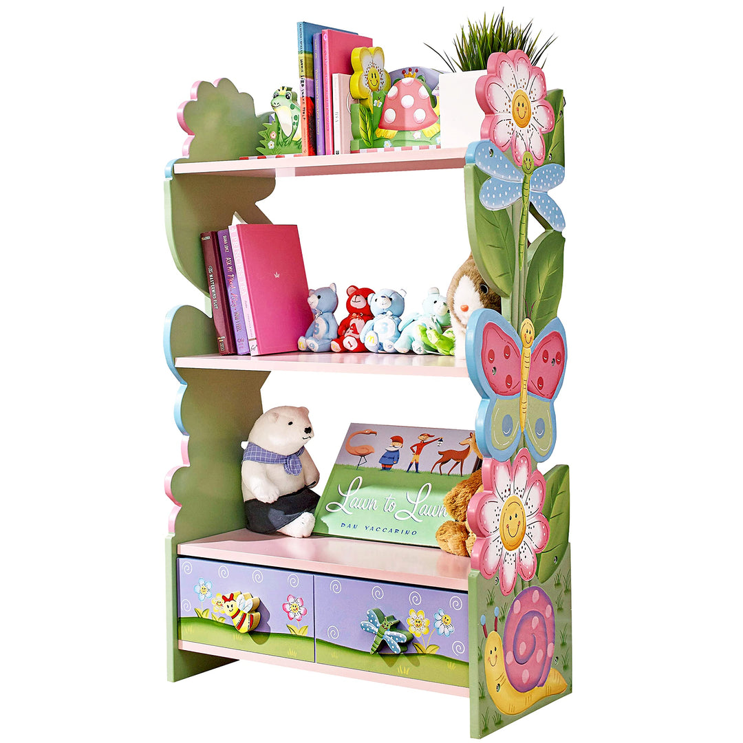Teamson Kids Fantasy Fields Grosses Magic Garden Kinder-Bücherregal aus Holz, 3-stöckiges Bücherrega
