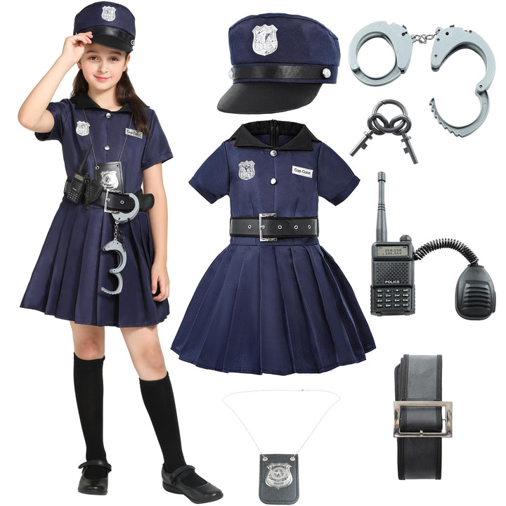 Sincere Party Mädchen Polizist Kostüm,Cutie Cop Dress Up Rollenspiel Set für Mädchen 3-4 Jahre, 3-4
