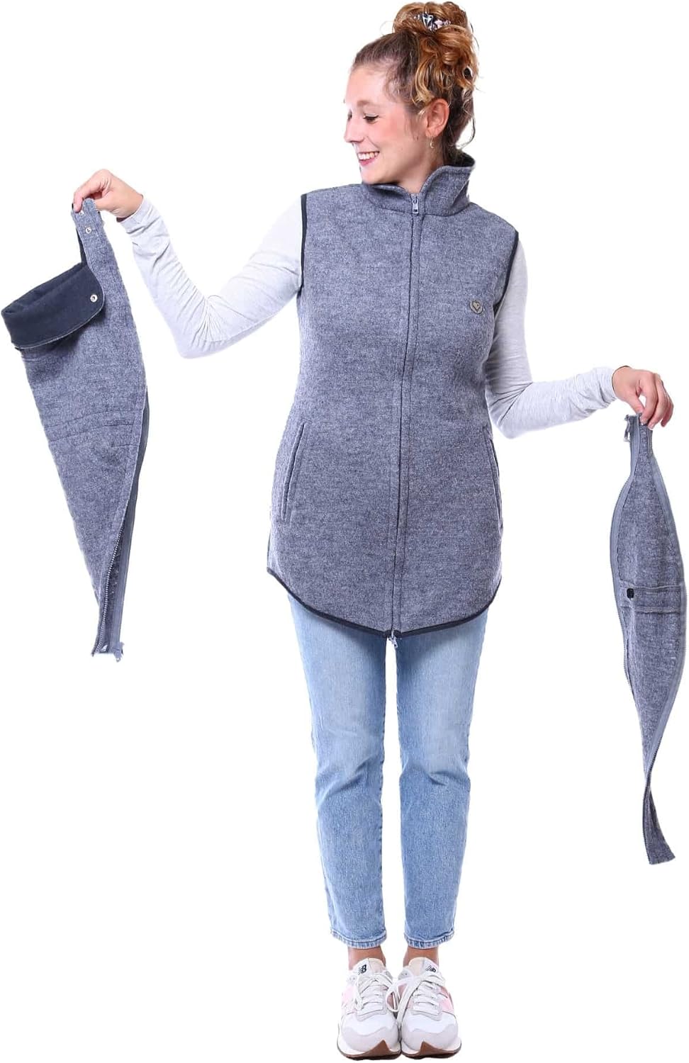Viva la Mama - Wollweste Trageweste aus Wolle zum Babytragen Umstandsweste - PEVE - grau - M M Grau,