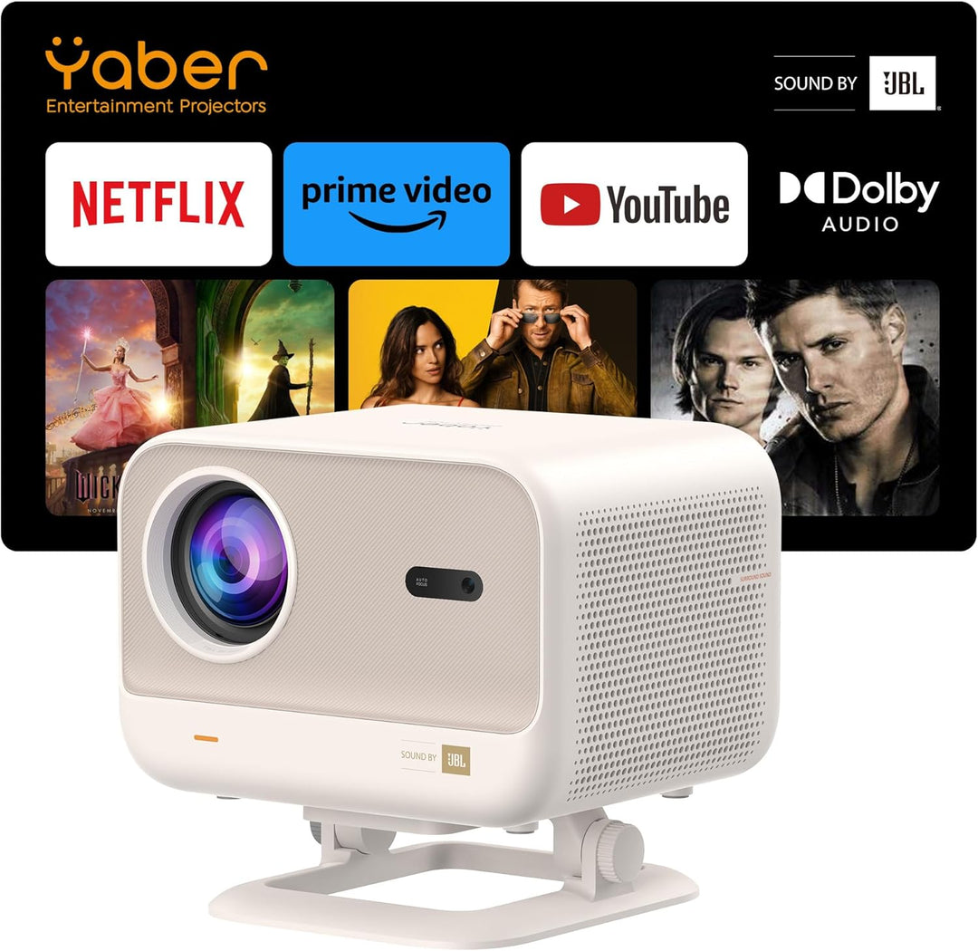 Yaber Tragbarer Aussenprojektor L2+ 4K WiFi6 und Bluetooth, Autofokus, integriertes Android-System,