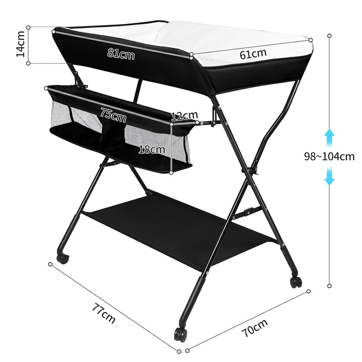 OHMG Baby Wickelkombi Klappbare Wickelkommode,Wickeltisch mit Rollen,Mobiler Wickeltisch mit Wickela