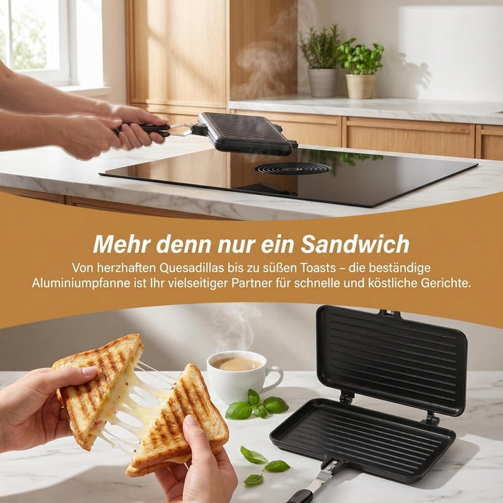 MAGICLULU Doppelseitige Sandwich Backform Antihaftbeschichtete Grillpfanne Mit Griff Toaster Xl Sand