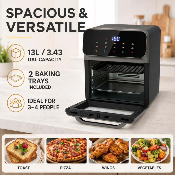 13L Backofen Pizzaofen 1350W Elektrobackofen mit LCD-Touchscreen | Umluft Multifunktionsofen, Ofenha