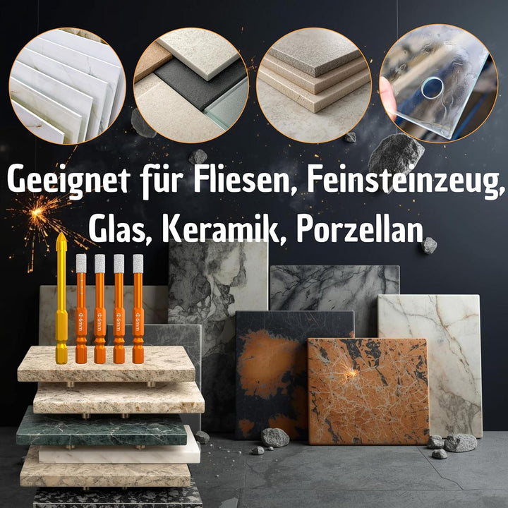 8X Fliesenbohrer Diamantbohrer Set 6mm, Glasbohrer Keramikbohrer Porzellanbohrer Feinsteinzeugbohrer