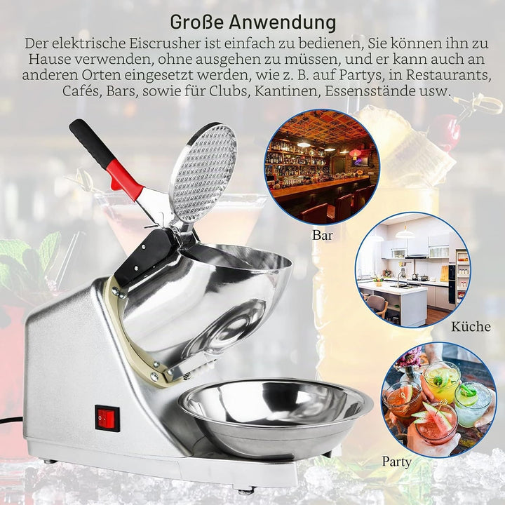 Elektrischer Eiszerkleinerer, 300 W, 220 V-240 V, Edelstahl, mit Doppelmesser, Schnee-Cone-Maker für