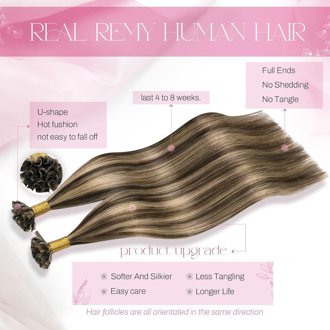 Moresoo Haarverlängerung Echthaar Bondings 55 cm Remy Echthaar Extensions Bondings #P4/27 Dunkelbrau