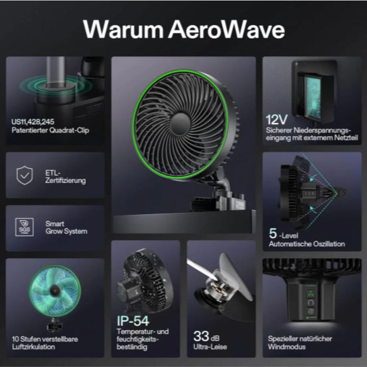 Generisch Aero Wave E9 Clip Ventilator – 9″ Clip-On Lüfter mit WiFi-Steuerung, 10 Geschwindigkeitsst