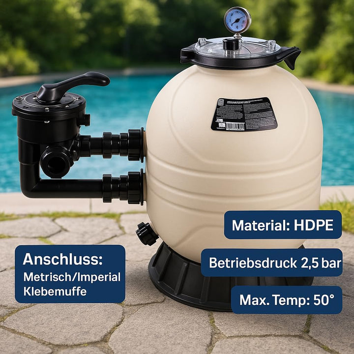 Flotide MFS17 HDPE Sand Filter - 425mm Diameter, 7000 L/H Max Flow, 37.5 m³ Pool Capacity, 0.14 m² F