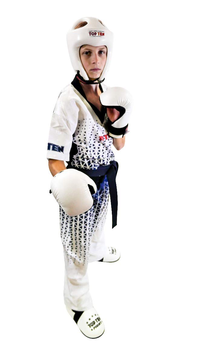 TOP TEN Kickboxuniform „Grafic“ Weiss - Schwarz 150, Weiss - Schwarz 150