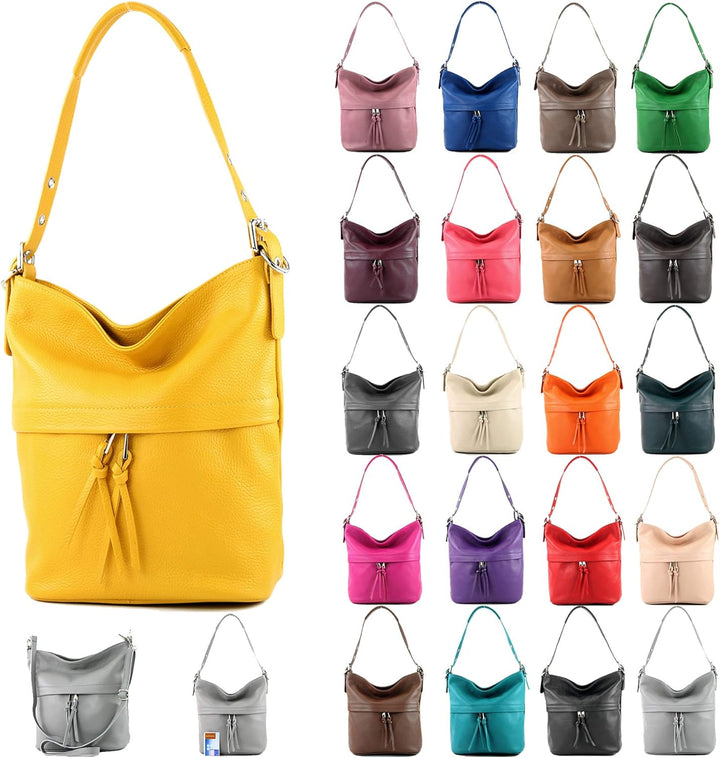 modamoda de - T178 - ital. Umhängetasche Schultertasche aus Leder Graphitgrau, Graphitgrau