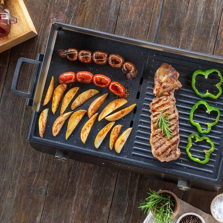 Cecotec Elektrischer Tischgrill PerfectRoast 3000 Inox. 3000 W, Grillfläche Mixta, Antihaftbeschicht