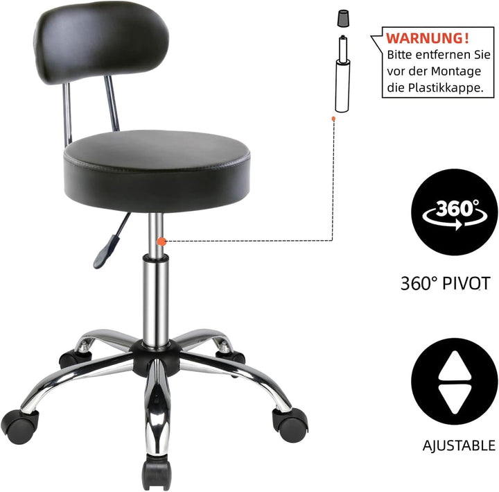 LEADZM Rollhocker Drehhocker Praxishocker Arbeitshocker Bürohocker Hocker 360° Drehbar mit höhenvers