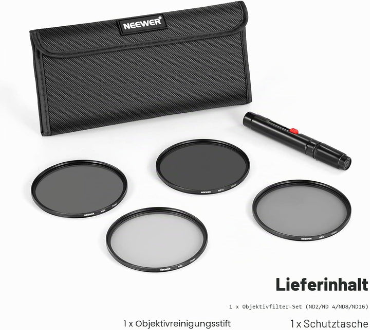 NEEWER 77mm ND Filter Set ND2 ND4 ND8 ND16, Objektivreinigungsstift, Filterbeutel, Graufilter Set, k