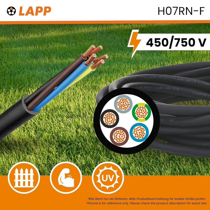 10 Meter Lapp 1600118 H07RN-F 3x2,5 mm² Gummileitung flexibel mit Schutzleiter I UV-resistentes Kabe