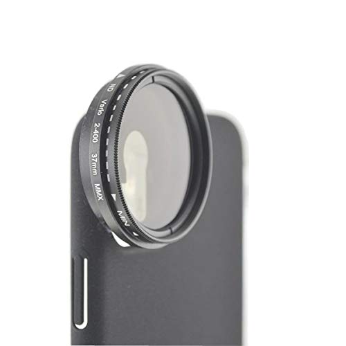System-S ND Vario Filter 37 mm Neutraldichtefilter in Schwarz mit Hülle für iPhone 12 Pro