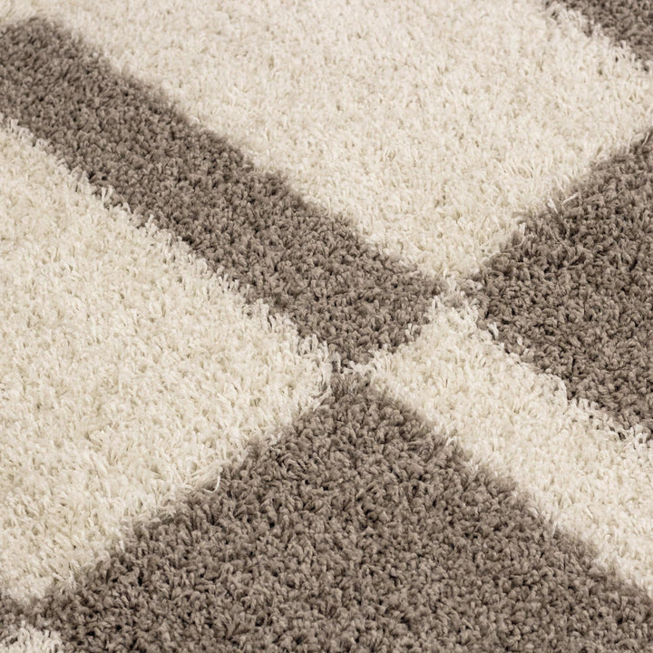 Carpetsale24 Teppich Wohnzimmer Moderne Kariert Design Shaggy Flokati 280 x 370 cm Beige-Creme - Hoc