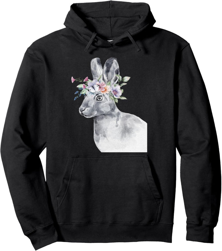 Kaninchen Geschenke Blumen Aquarell Schwarz Pullover Hoodie