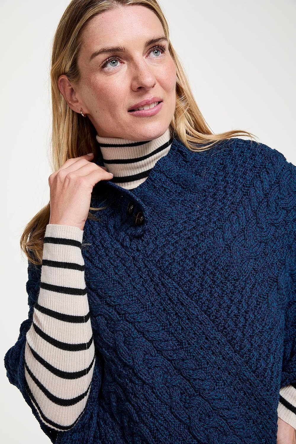 Aran Woollen Mills Damen Pullover Einheitsgrösse Blau, Einheitsgr&amp;