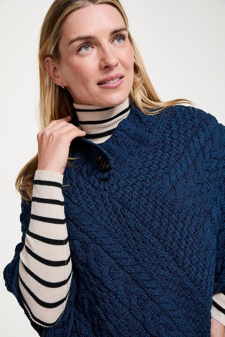 Aran Woollen Mills Damen Pullover Einheitsgrösse Blau, Einheitsgr&amp;
