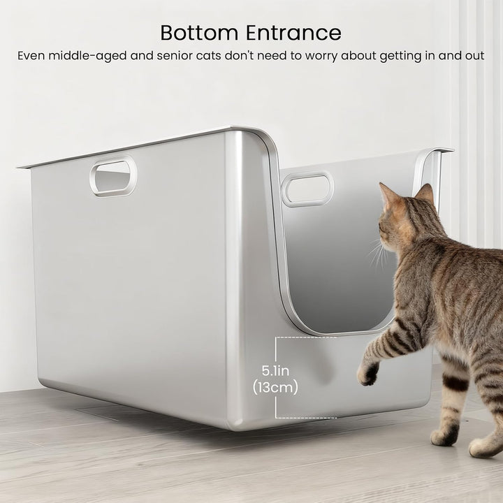 PTLOM Lebensmittelechtes Katzenklo Edelstahl XXL Katzentoilette 30cm Hohe Ränder Rostfrei,Auslaufsic