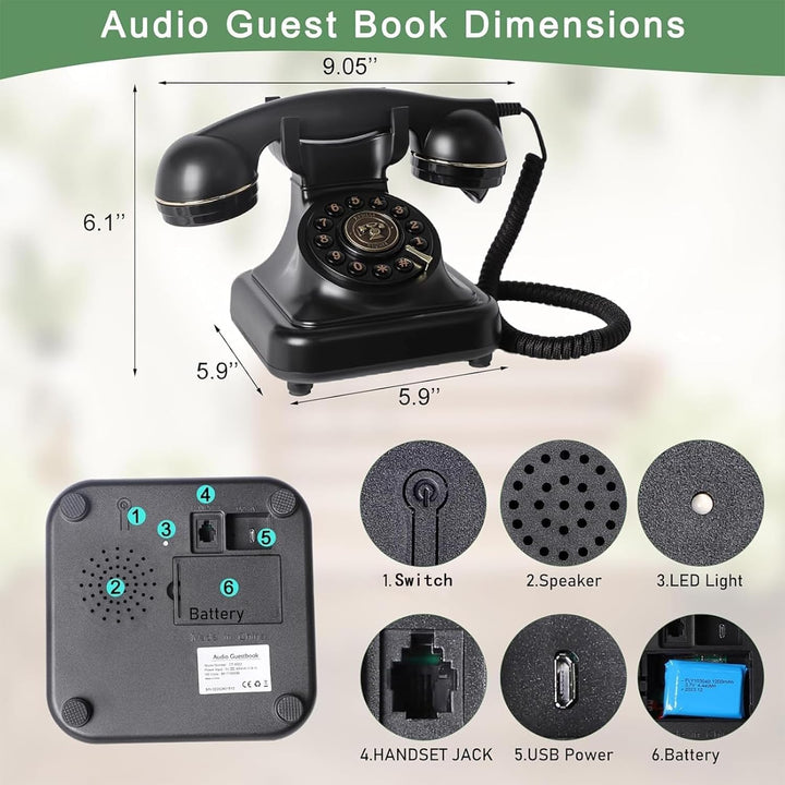 RDYMONKEY Audio-Gästebuch Hochzeit, Retro-Telefon für persönliche Sprachnachrichten, Gästebuch Alter
