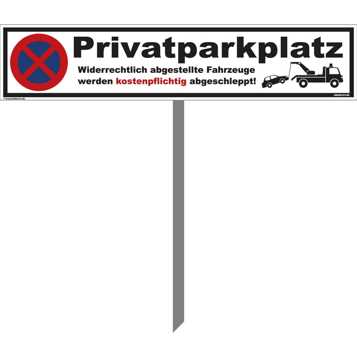 Parkplatz Schild - Privatparkplatz - 52 x 11 cm mit Pfosten 100cm Parken verboten, Verbotsschilder,
