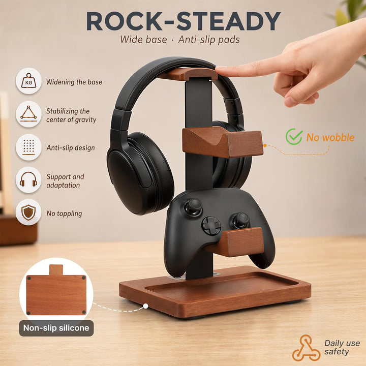 Controller Halter und Headset Ständer Holz, 3-Ebenen Gaming Controller Ständer mit Ablageschale, Mas