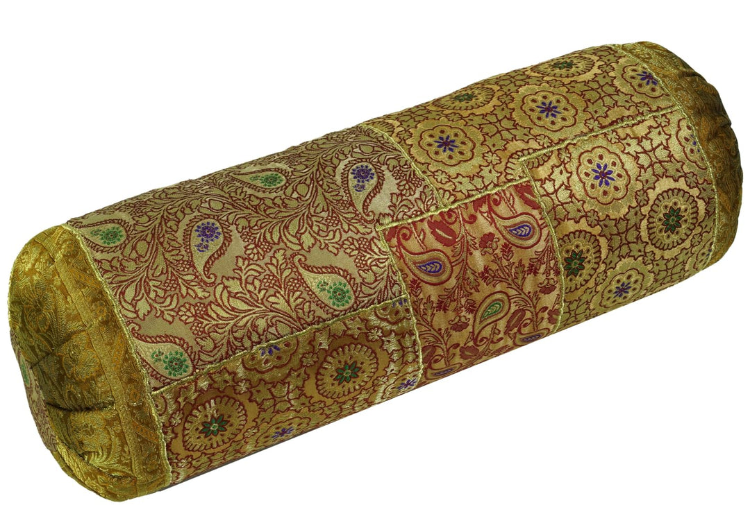 GURU SHOP Patchwork Nackenrolle, Sofakissen 50 cm - Gelb, Gold, Synthetisch, Sofakissen, Nackenstütz