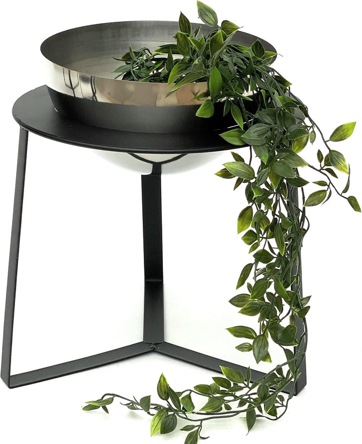 DanDiBo Blumenhocker Metall mit Topf Schwarz Silber 34 cm Blumenständer 96091 L Blumensäule Modern P