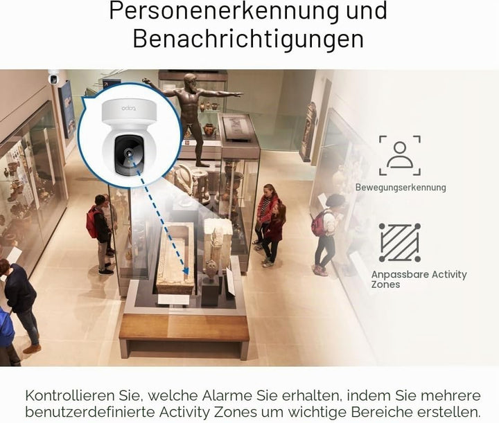 Tapo TP-Link C212 360° WLAN Überwachungskamera, Ethernet/Wi-Fi-Anschluss,2K Auflösung, Bewegungsverf