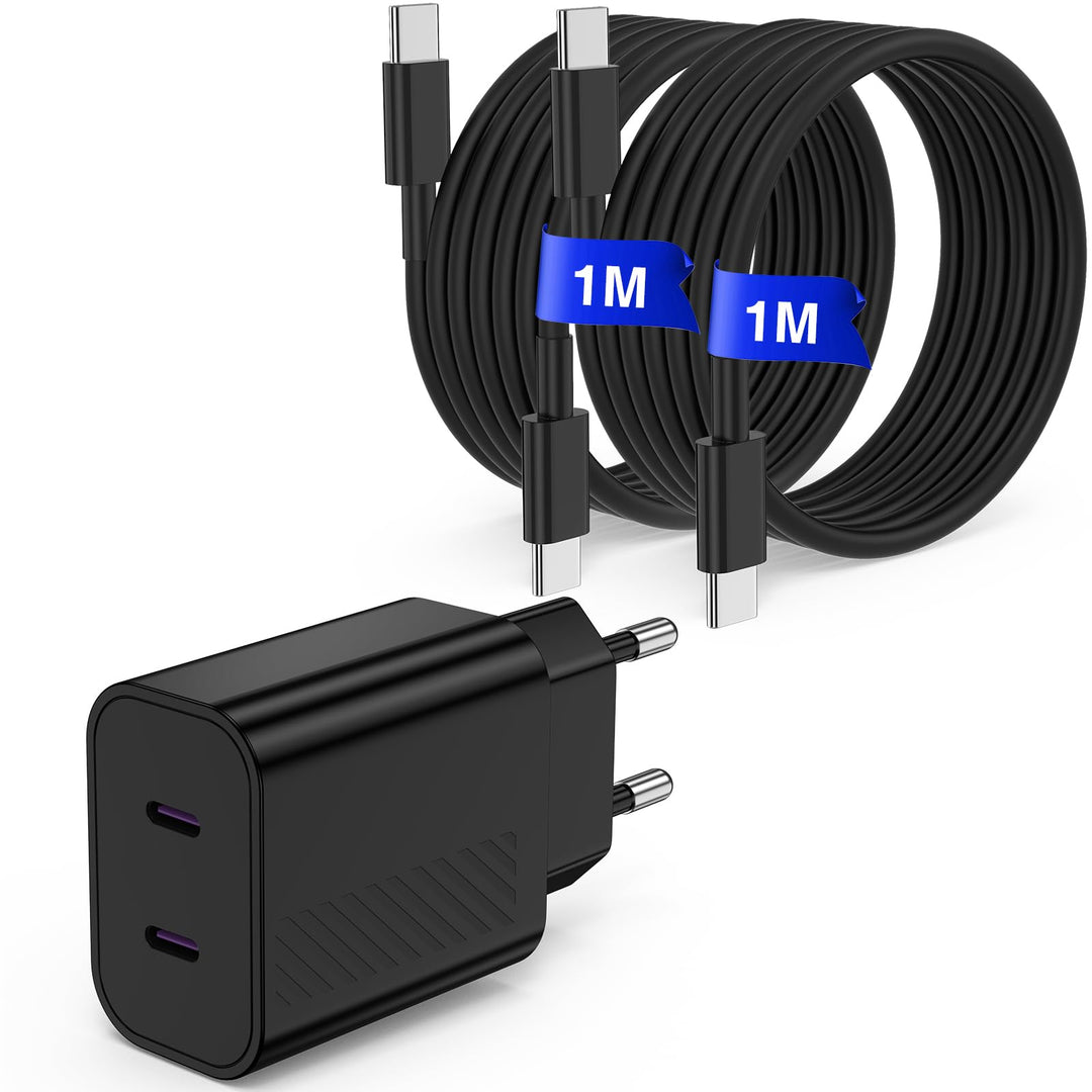 45W USB C Ladegerät, 2-Port GaN PPS PD 3.0 mit 2 x 1M USB C Kabel | Schnellladegerät mit zwei 1M USB