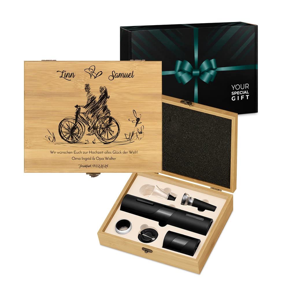 Maverton 6er Weinset in Geschenkbox mit Aufdruck - Flaschenöffner Set - elektrischer Weinöffner - We