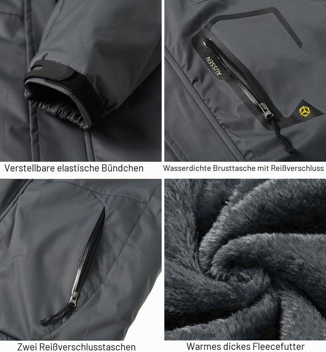 CARWORNIC Herren Winddichte Berg Ski Jacke Winter Warm Schnee Kapuze Windbreaker Wandern Snowboard M