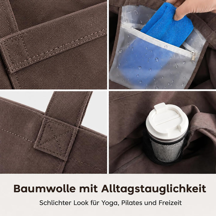 Yogatasche Damen mit Nassfach, Flaschenhalter und Durchgehendem Reissverschluss,Matte Einfach Heraus