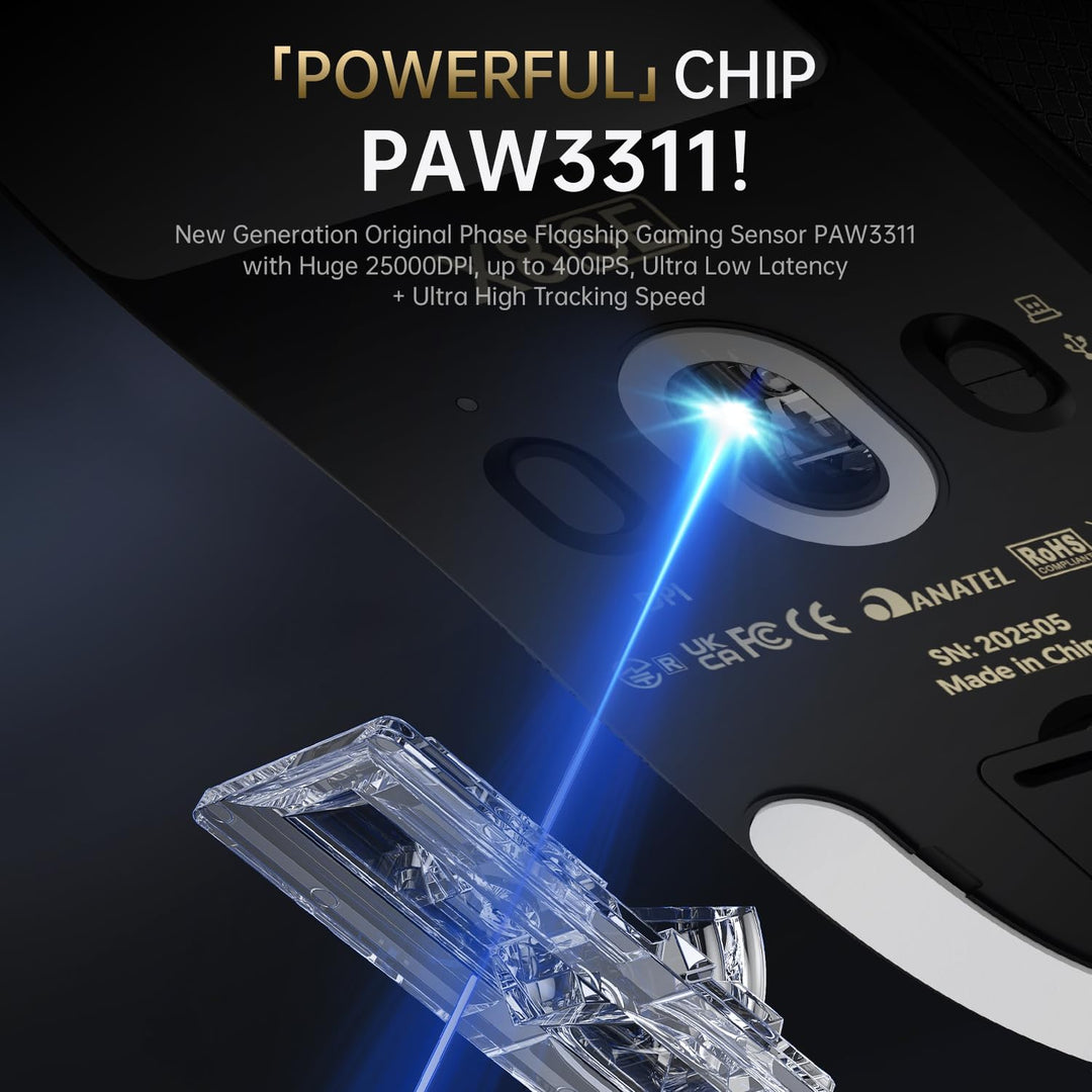 ATTACK SHARK X8SE Mouse with Grip Tape for Large Hand, 55g Superlight, PixArt PAW3311 Gaming Sensor,