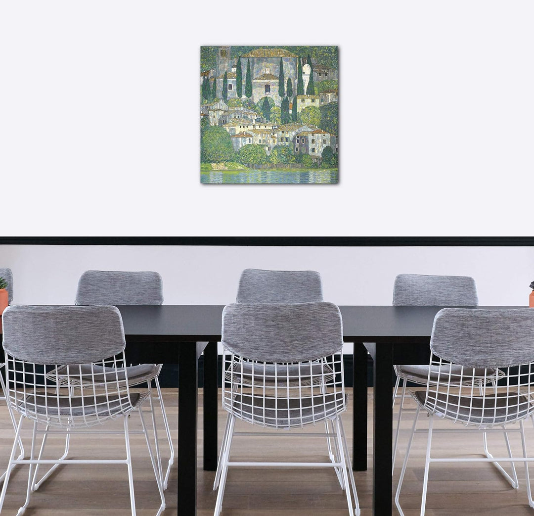Printed Paintings Leinwand (70x70cm): Gustav Klimt - Kirche in Cassone (Landschaft mit Zypressen) (1