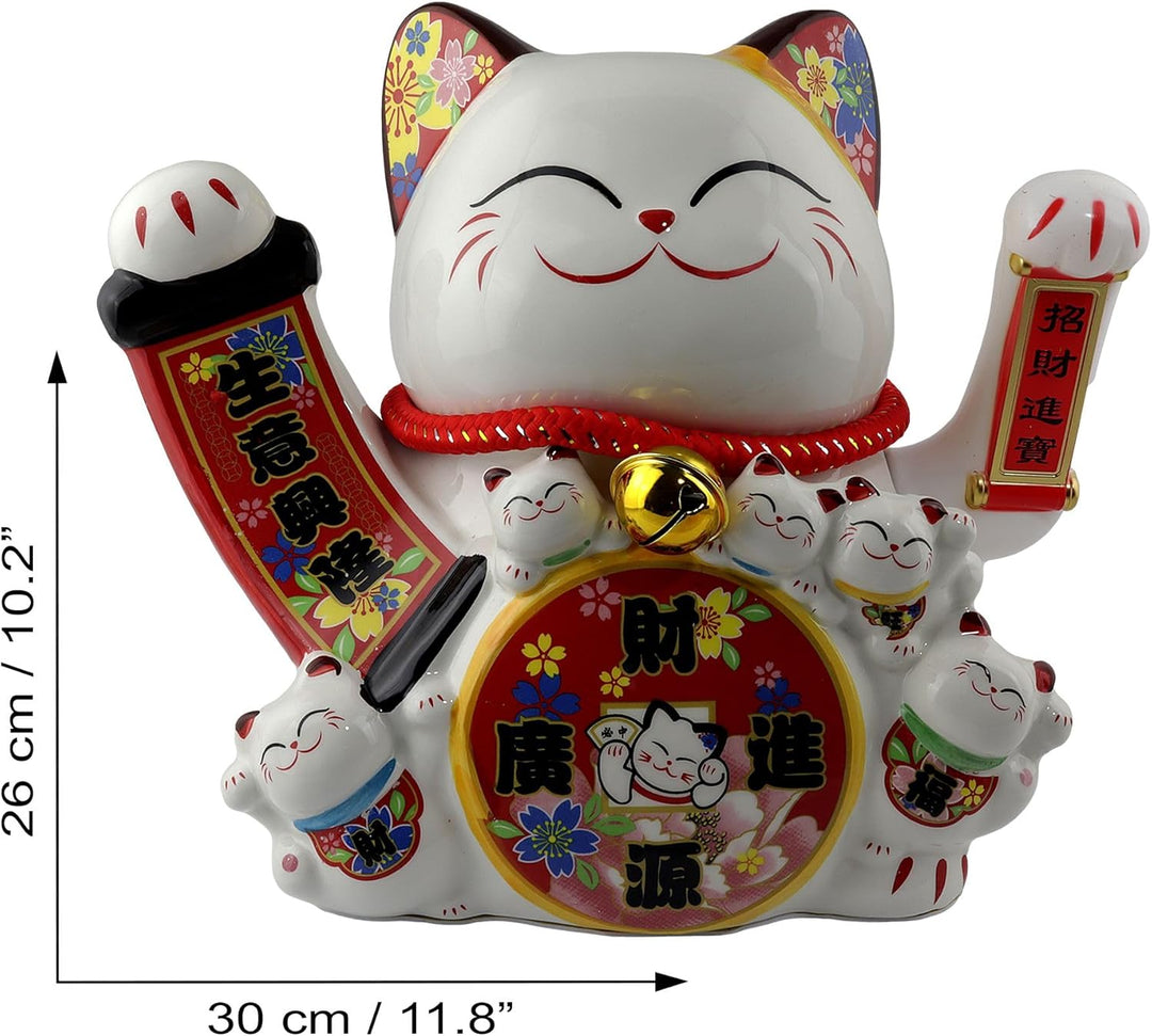 Freak Scene Glückskatze Maneki-Neko Winkekatze aus Porzellan 26cm weiss winkende Katze