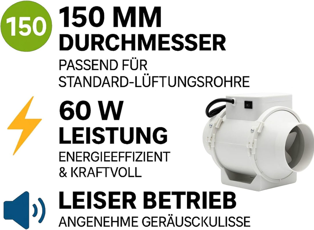 Weedness Grow Abluft 2-stufig 405-520 m³/h 150 mm Anschluss - Lüfter Zu & Ventilator Rohrventilator