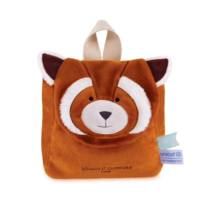Doudou et Compagnie - Rucksack Panda rot – UNICEF – 20 x 20 x 10 cm – Klettverschluss – verstellbare