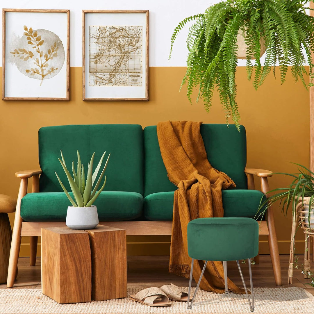 Rebecca Mobili Runder Hocker, Fusshocker Puff, Grün, MDF Eisen Samtschwamm, Klassischer Stil, Home D