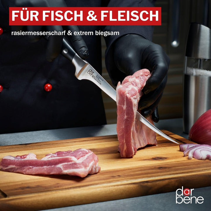 DarBene Filetiermesser C-Series 18cm Profi Küchenmesser aus deutschem Edelstahl, biegsam und flexibe