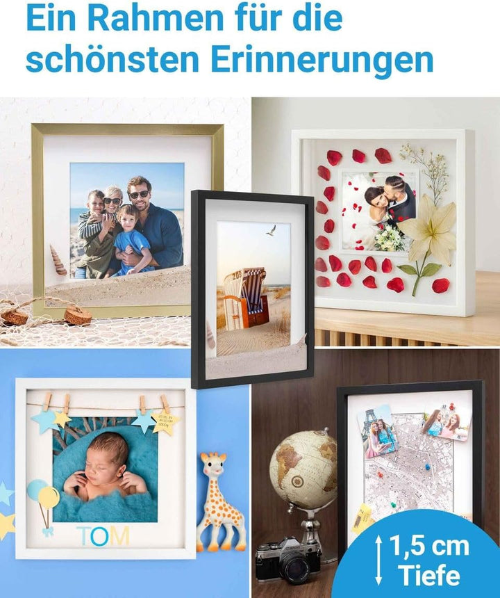 PHOTOLINI 3D Bilderrahmen zum Befüllen 30x40 Weiss gross, 1,5 cm tiefer Objektrahmen mit Glas, tiefe