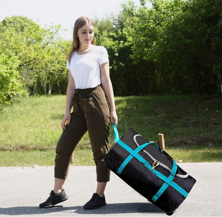 campMax 85L Faltbare Reisetasche mit Rollen, Klappbare Grosse Trolley Sporttasche mit Rollen für Rei