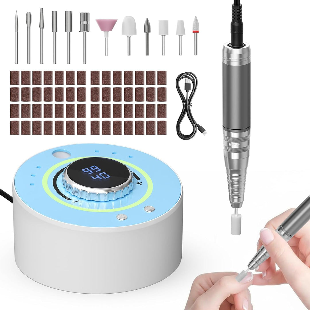 Professionelles Elektrisches Nagelpoliergerät 36000 U/min, 4000mAh kabellos, leise 20dB mit 12 Aufsä