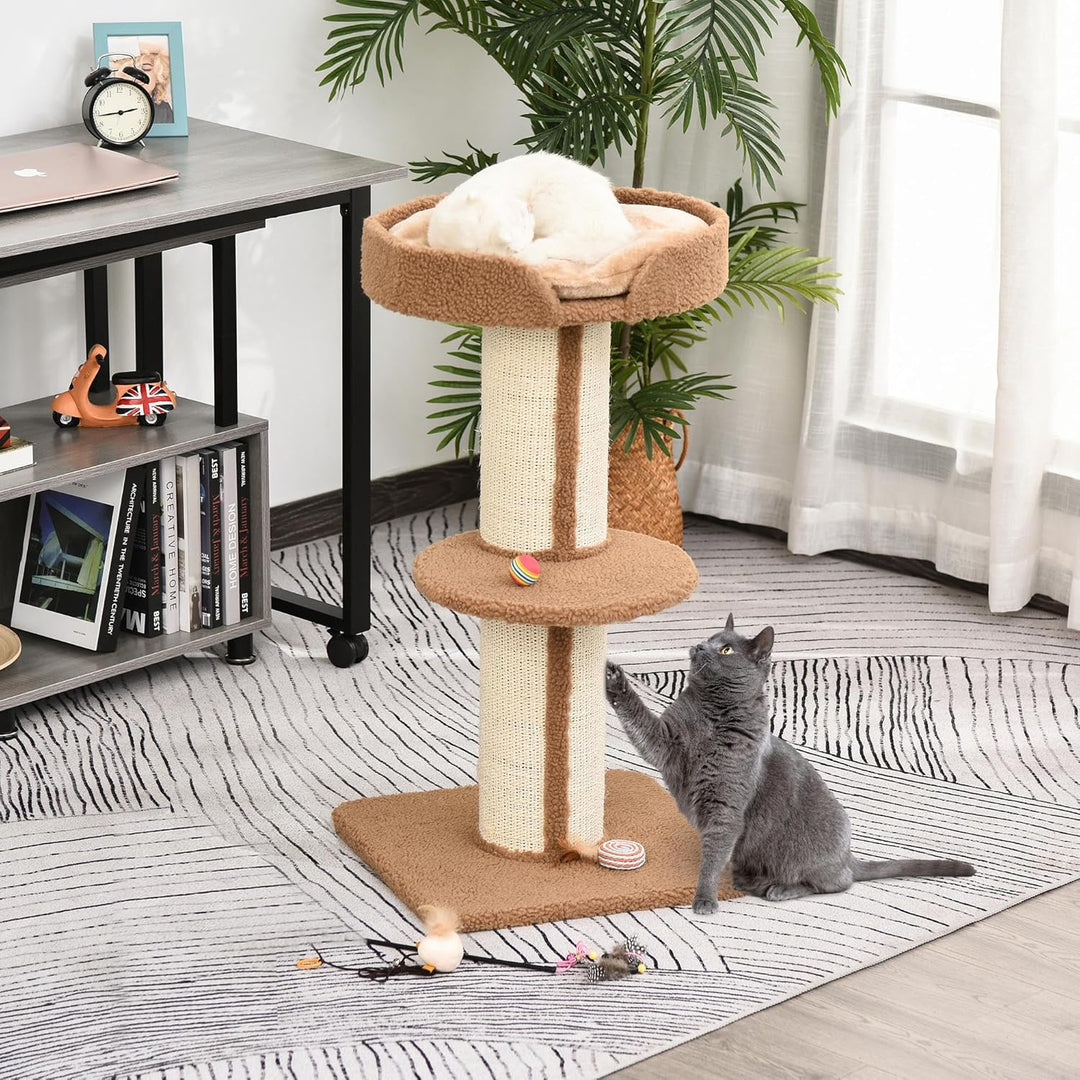 PawHut Kratzbaum 91 cm Katzenturm mit Sisalstämme, Plattform, Kissen mehrstöckiger Katzenkratzbaum,