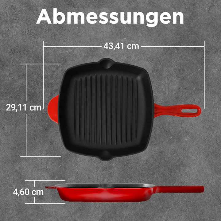 NutriChef Grillpfanne, 30x43cm- Gusseisenpfanne Induktion, Cast Iron Pan- Eckig & Antihaftbeschichte