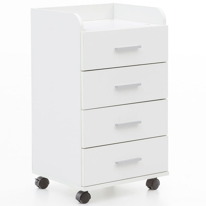 Wohnling Rollcontainer WL5.748 40 x 70,5 x 33 cm Weiss, Schreibtisch-Container Rollschrank 4 Schubla