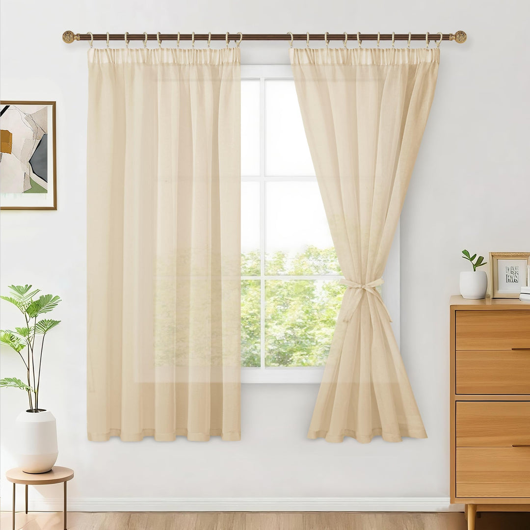 Hiasan 2er Set Sheer Voile gardinen vorhänge gardine Wohnzimmer mit Kräuselband Curtains scheibengar